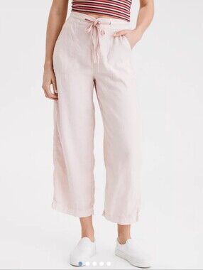 American Eagle NEW Plus Size 18: Relaxed Wide-Leg Linen Blend Pants - Light Pink